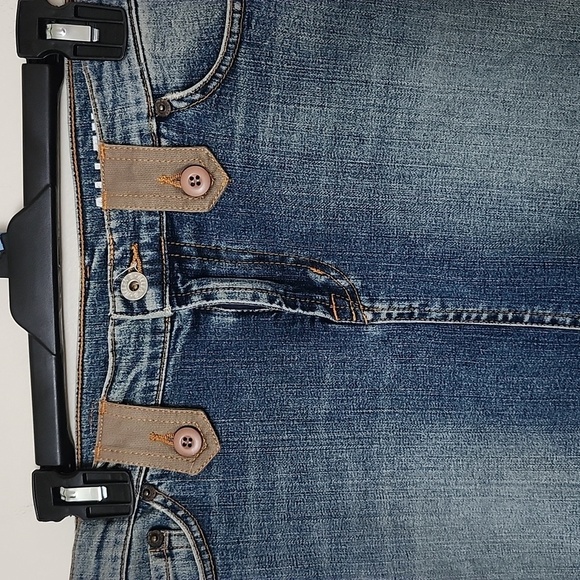 Vtg Allen B denim cargo mini skirt, patched, distressed, women's 28 - Picture 2 of 9